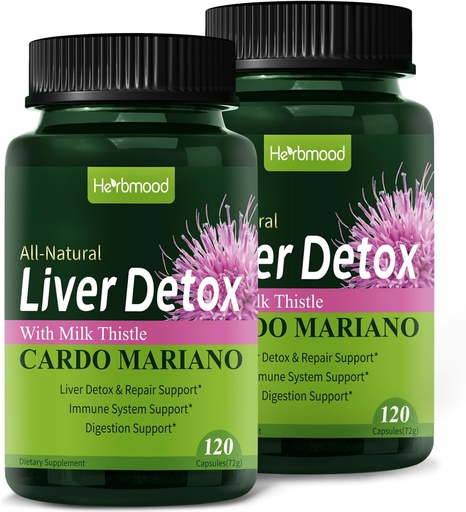 [BRSROFL4AB6QI33O] Herdmood Silymarin Milk Thistle Liver Detox Capsules för Fatty Liver, Alcachofa y Cardo Mariano con Silimarina para el Higado Graso, Liver Cleanse Detox & Repair Formula w/Artichoke Extract. 240Räkna