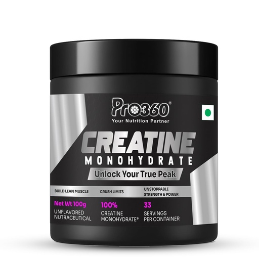 [BRSRYFIRCEPQKDTX] PRO360 Creatine Monohydrate 100g - Unflavored, 33 Servings | Micronized Powder To Support Lean Muscle Repair & Recovery | Increase Strength & Athletic Performance