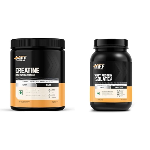 [BRSRYYACOUHROAIV] MyFitFuel Creatine Monohydrate 200 mesh (0.44 lbs) 200 gm Orange | MyFitFuel MFF Whey Protein 90 Isolate | 1 Kg, 30 Servings (Vanilla Creme) | Pure 100% Whey Isolate