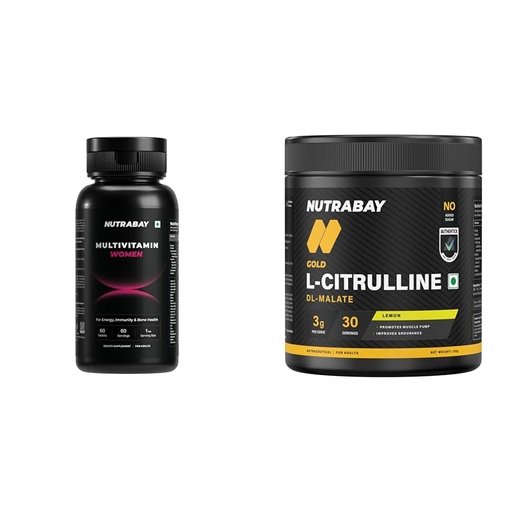 [BRSRYYACPMMBOHLX] Nutrabay Pro Active Multivitamin for Women – Effective Doses of Iron, Vitamin A, B5, B6, C, D, E & | Nutrabay Gold Citrulline Malate 2:1 Supplement Powder 120g, Lemon Flavor – Boosts Nitric Oxide – P