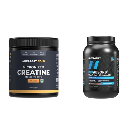 [BRSREAQ6DMHBUHIY] Nutrabay Gold Micronised Creatine Monohydrate Powder – 120g, Orange With BioAbsorb™ Whey Protein Powder - 1kg, Milk Chocolate | India's First Protein with ProDiFi™ Blend