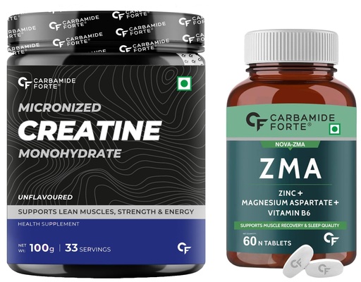 [BRSROAA7CF7AGCQ3] Carbamide Forte ZMA Supplements- 60 Veg Tablets 60 Count (Pack of 1) & Carbamide Forte Micronised Creatine Monohydrate Powder- 33 Servings - 100g