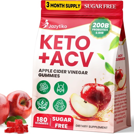 [BRSRAHQ6BUHQGETU] Apple Cider Vinegar Gummies, Advanced ACV Gummy with Probiotics, BHB, B12 and Keto Support - Keto Acv Gummies for Detox, Metabolism, Digestion, Gut & Immune Health - Sugar Free, Vegan, 180 Counts