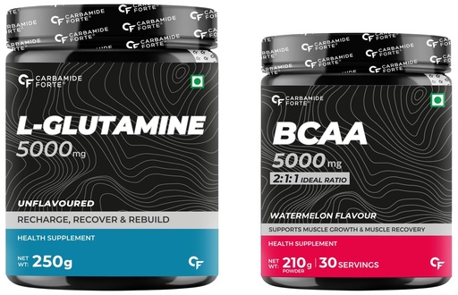 [BRSRAZYRCUFQ4AYV] Carbamide Forte L Glutamine Powder - Unflavoured - 250 Grams & BCAA 5000mg Supplement for Men & Women - Masala Watermelon Flavour - 210g