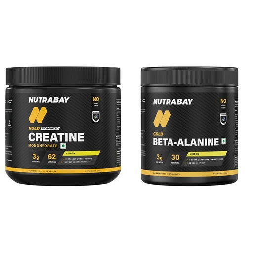 [BRSRYGQNBB6AACL5] Nutrabay Gold Micronised Creatine Monohydrate Powder - 250g, Lemon and Gold Beta Alanine Supplement Powder 120g, Lemon Flavor