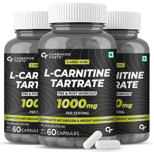 [BRSRAFQ5DMPRQF3P] Carbamide Forte Carbamide Forte L Carnitine Supplement 1000mg Capsules for Men & Women | Pre Workout Supplement - 60 Veg Capsules (Pack of 3)