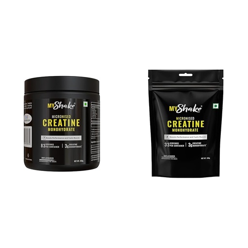 [BRSRYYADDEIAAC33] MyShake Micronised Creatine Powder - 250gm (83 Servings) | 3g Creatine Monohydrate Per Serve | Rap | MyShake Micronised Creatine Powder - 100gm (33 Servings) | 3g Creatine Monohydrate Per Serve | Rap