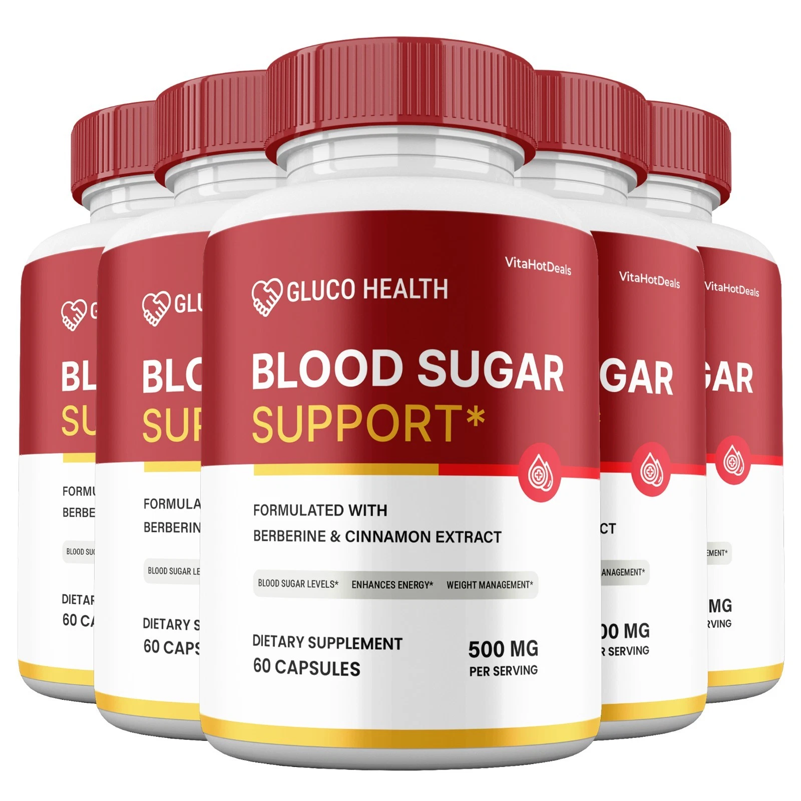 [35DFCAB4] Gluco Health Capsules, Max Strength Blood Support GlucoHealth Pills (5 Pack)
