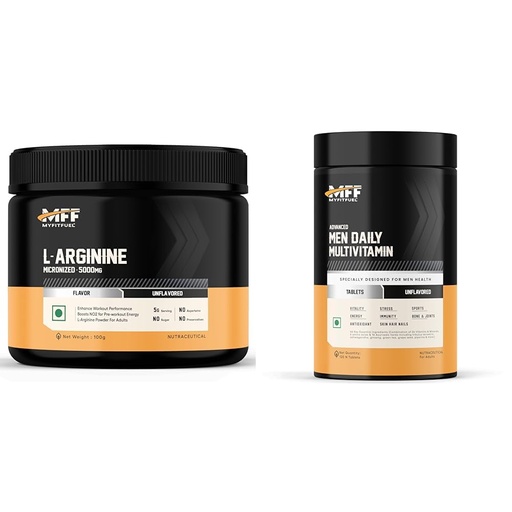 [BRSRYYADCVYREFAY] MyFitFuel L-Arginine 100 gm (0.22 lbs) Unflavoured | MyFitFuel Advance Men Daily Multivitamin (26 Vitamins, Minerals, Herbs, Extracts & Piperine 95%),