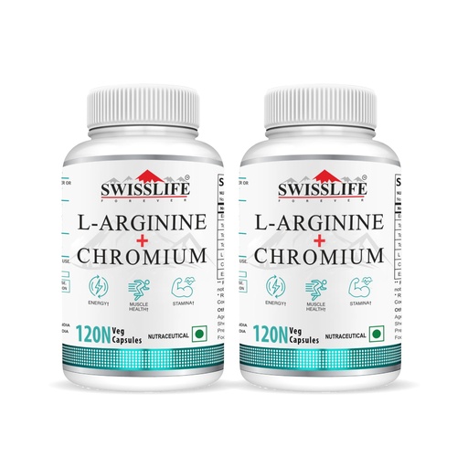 [BRSRAAYNAQCBGCYY] SWISSLIFE FOREVER L-Arginine & Chromium Capsules Supports Metabolism, Blood Sugar Balance & Cardiovascular Health Amino Acid Supplement for Men & Women Pack of 2 (120 Capsules)