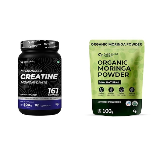 [BRSREAQROUIRQ3DV] Carbamide Forte Creatine Mono hydrate Powder - Unflavoured - 500g & 100% Moringa Powder Organic 100g