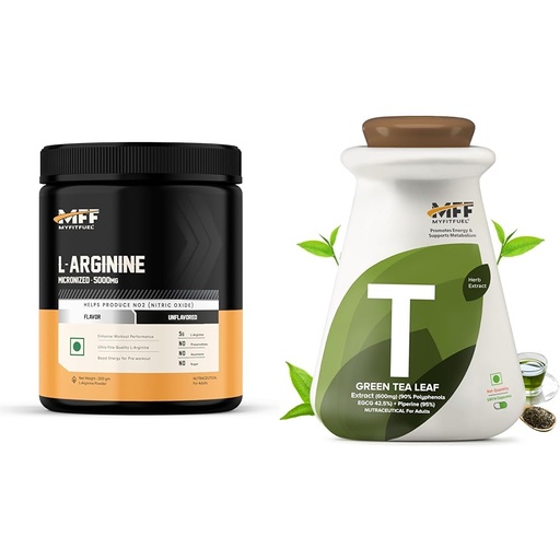 [BRSRYYADDMMQYGTL] L-Arginine 200 gm (0.44 lbs) Unflavoured | MyFitFuel Green Tea Extract (90% Polyphenols, 42.5% EGCG) with Piperine 95%, (600mg), 180 Capsules