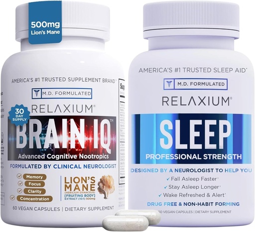 [BRSRAAQDAV6GAYLO] Relaxium Sleep Aid 60 Capsule + BrainIQ Nootropic Brain Supplements 60 Capsule (Family Pack Sleep & Brain Bundle)