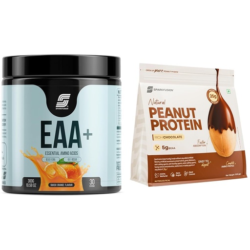 [BRSRYYADDJ5GY3LV] Sparkfusion 8500 mg Eaa+ & 6000mg Bcaa (300 gm) Essential Amino Acids | Pre/Intra Workout and Musc | SparkFusion Natural Peanut Protein Isolate – Flavor – 25g Protein, 5g BCAA, Zero Sugar, Gut-Friend