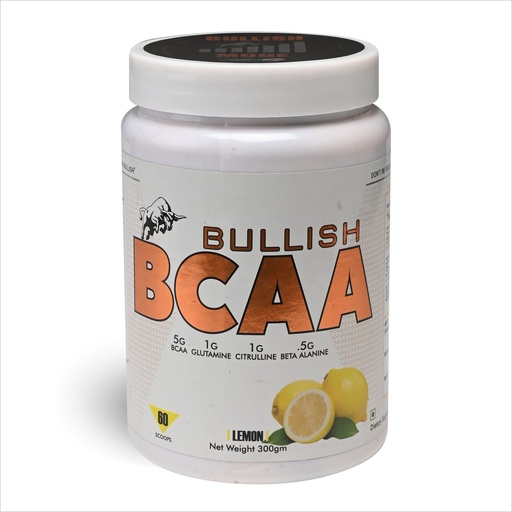 [BRSREYY5BMPGC2YZ] Bullish BCAA Powder with Glutamine and Beta Alanine, Lemon Flavour, 300g, 60 Scoops