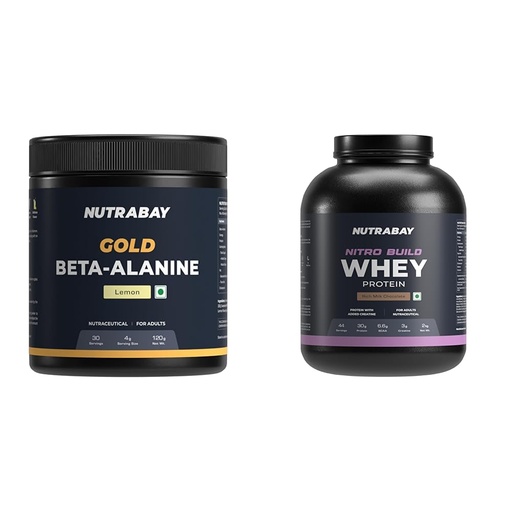 [BRSRYYACO5YW2ETG] Nutrabay Gold Beta Alanine Supplement Powder 120g, Lemon Flavor – Pre Workout Amino Acid for Endur | Nutrabay Pro Nitro Build Whey Protein Powder - 2kg, Milk Chocolate | 30g Protein, 3g Creatine, 6.6