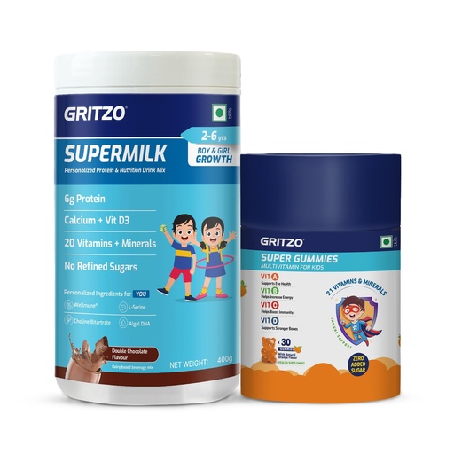 [BRSREY32B4MAIYDA] Gritzo SuperMilk Growth (2-6y Kids), 400g + Multivitamin Gummies
