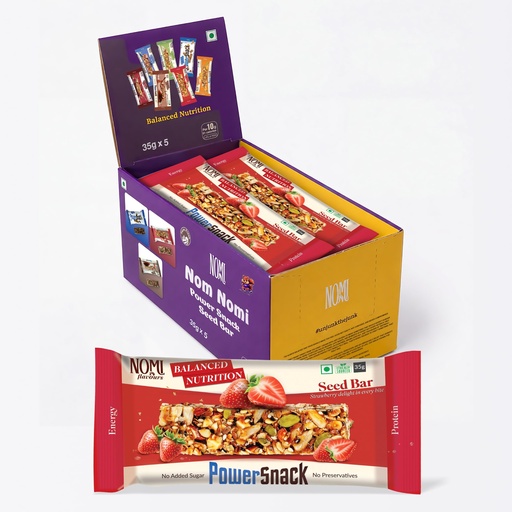 [BRSRGCYBCAPRY3LK] NOMI Strawberry Seed Protein Bar, 7.6g Protein, 5.5g Fibre, 5 x 35g