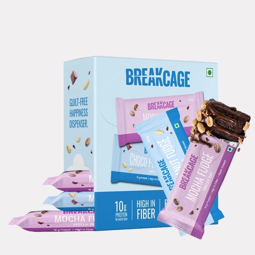 [BRSRYGT4CF6QEALX] Breakcage Vegan Protein Bar | 10g Protein | 0g Added Sugar | No Palm Oil or Maida | No Dairy | Mocha & Choco Peanut Fudge | Pack of 6 (300g)