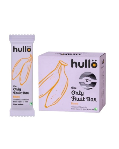 [BRSREGT3BEDQ43I7] Hullo The Only Fruit Bar - Banana (Pack of 12 x 30g) | Healthy Snack Bar for Kids & Adults | Instant Energy Bar No Added Sugar & No Preservatives | Made with Only Banana, Strawberry, Black Grapes & Dates