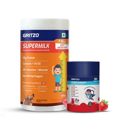 [BRSRAEILCMHR63Q7] Gritzo SuperMilk Growth+ (7-12y Boy), 400g + Multivitamin Gummies