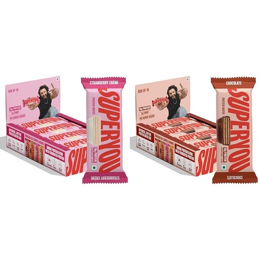 [BRSREAQNBYMQEAY2] Superyou Strawberry & Chocolate Protein Wafer Bars Combo. 10g Protein, 3g Fiber, No Added Sugar, Vegetarian, No Palm Oil. 400g each.