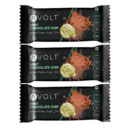[BRSRGBL3BVYAYD3B] Avolt Mint Chocolate Chip Protein Wafer Bars with 15g Protein | Pack of 3 x 50g each | High Energy Protein Bars, Gluten Free Snack with Dark Chocolate & Mint Flavour, For Fitness & Immunity Booster