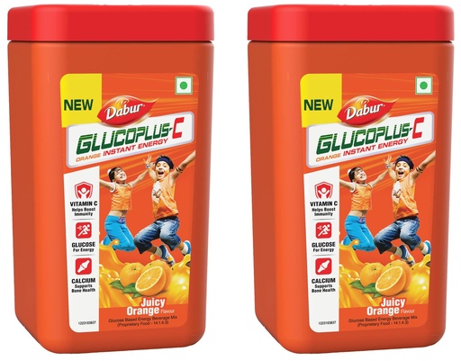 [BRSROHT2BUIRS3TD] Dabur GlucoPlus-C Instant Energy Glucose Juicy & Tasty Orange Flavour Powder- 400g Jar | Glucose Replenishes Energy | 25% more Glucose| Vitamin C helps Boosts Immunity | Calcium Supports Bone Health