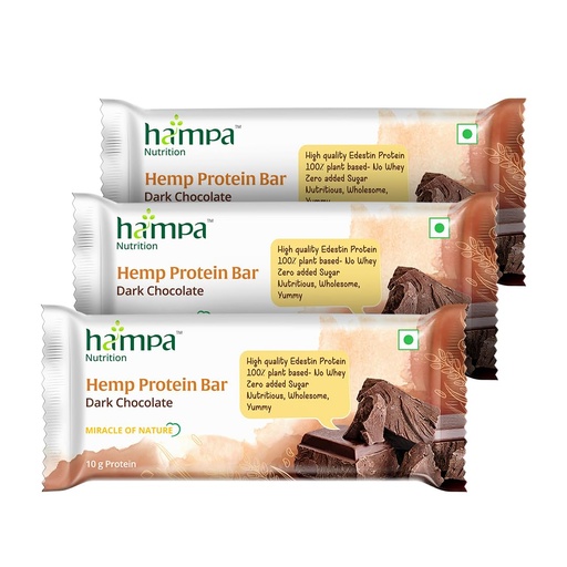 [BRSREZQCBMNBGE36] Hampa Hemp protein Bar 50g | Dark Chocolate Flavour | 10g Plant Protein | No Whey, Vegan Friendly | No Added Sugar, Sweetened with Dates | Anytime Snack with Edestine Protein | Pack of 3