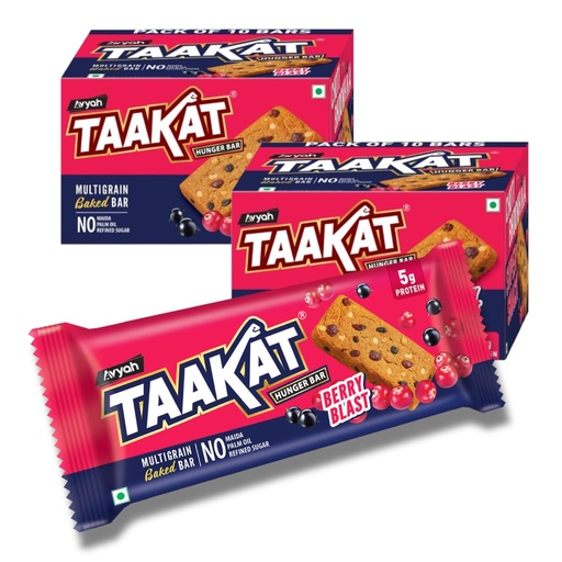 [BRSRGGT3AQCAI3DA] Taakat Hunger Bar - Berry Blast: Pack of 10 X 2 | Multigrain Baked Bar| Cranberry & Black Currant | NO - Maida, Palm Oil and Refined Sugar