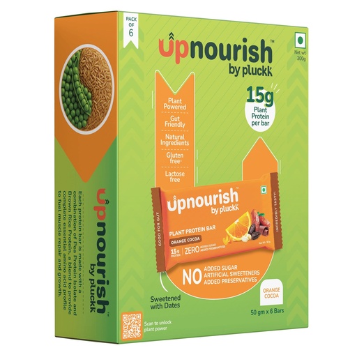 [BRSRGZ33OACRAGQ6] Chocolate Orange Protein Bar - No Refined Sugar (Pack of 6) | 15 g Complete Protein | Upnourish by Pluckk (Cocoa Orange)
