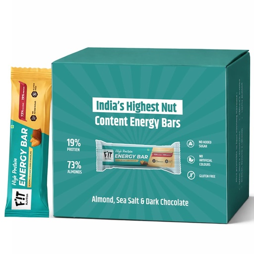 [BRSRMGQ6DEPWE33D] FiT Nutrition High Protein Energy Bar - Almond, Sea Salt & Dark Chocolate | 73% Almonds + Sea Salt - Tastes Like A Treat | No Added Sugar, No Artificial Flavours, Gluten Free - Healthy & Tasty Snack For Kids & Adults (4 x 35gm)