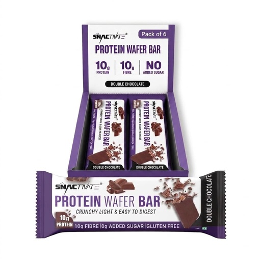 [BRSRMEAEA56GA23J] Snactivate India’s 1st Protein Wafer Bar - Double Chocolate (Pack of 6, 40g Each) | Real Whey | 10g Protein & 10g Fibre | Zero Added Sugar | No Maida | Crunchy & Healthy Snack