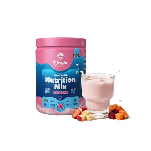 [BRSRGZYYPNYBSHTU] Origin Kids Nutrition Mix | Ages 13+ | 13g Plant Protein | Eye Health, Immunity & Bone Strength | Cotton Candy Swirl, 339g | No Refined Sugar | Plant-Based