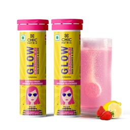 Chicnutrix Glow Glutathione Effervescent Tablets with Vitamin C |Japanese Glutathione 500mg For Radiant, Even-Toned and Glowing Skin | Sugar-Free| Strawberry Lemon Flavour, 10 Tablets (Pack of 2)