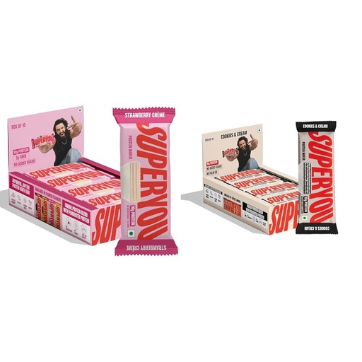 [BRSRYZYQC4MBGHY4] Superyou Strawberry Protein Wafer Bars (Pack Of 10) and Cookies & Cream Protein Wafer Bars (Pack of 10) | 10 G + 10g