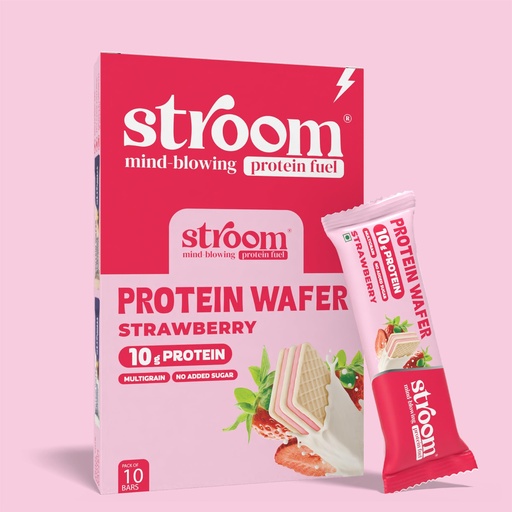 [BRSRGZ33CUCAICIU] STROOM 10g Strawberry Protein Wafers (10 Bars, 40 Grams Each) |100% Vegetarian, No Added Sugar, No Maida & No Palm Oil | Multigrain Crispy Wafer, High Fibre | Healthy Snack (400 G)