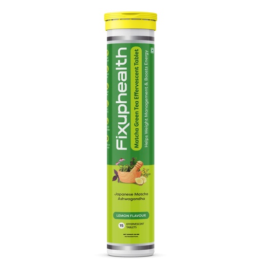 [BRSRMHD5OECAYH3Z] Fixuphealth Japanese Matcha Green Tea Effervescent Tablets with Ashwagandha Extract & Chromium Picolinate | Lemon Flavour | Energy, Metabolism & Wellness Support | 15 Dissolvable Tablets
