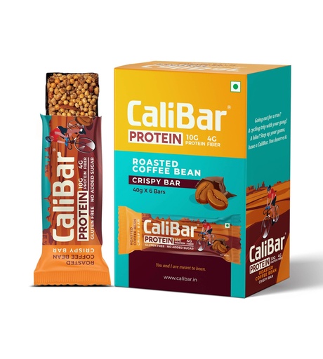 [BRSW2GIEOZ5WA3D7] CaliBar 10g Protein Bar - Roasted Coffee Bean Crispy Bar With Real Coffee, No Added Sugar, Gluten-Free, 4g Fiber, No Preservatives, No Palm oil, Delicious Taste & 100% Veg. (6 Bars)