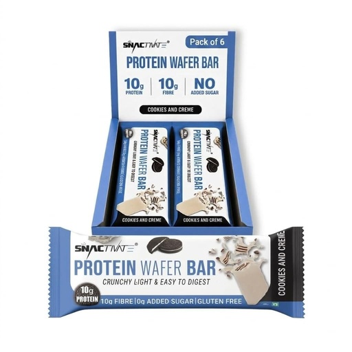 [BRSRMEAHOIMWA3TF] Snactivate India’s 1st Protein Wafer Bar - Cookies & Creme (Pack of 6, 40g Each) | Real Whey | 10g Protein & 10g Fibre | Zero Added Sugar | No Maida | Crunchy & Healthy Snack