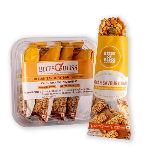 [BRSROZD3OYGRYYA6] Bites of Bliss Vegan Savoury Bar | Daily Protein Snack | Vegan Bhel-Style Nutrition Bars | No Added Sugar | No Preservatives | 100% Vegan | Healthy Energy Bars | Single Pack