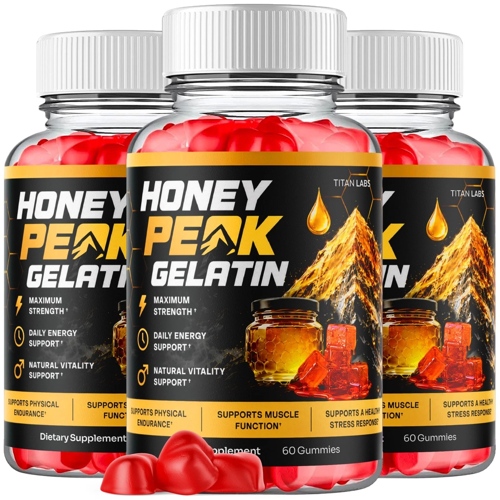 [2E7D50C2] (3 Pack) Honey Peak Gelatin ACV Gummys 1000MG HoneyPeak Supplement 180 Gummies