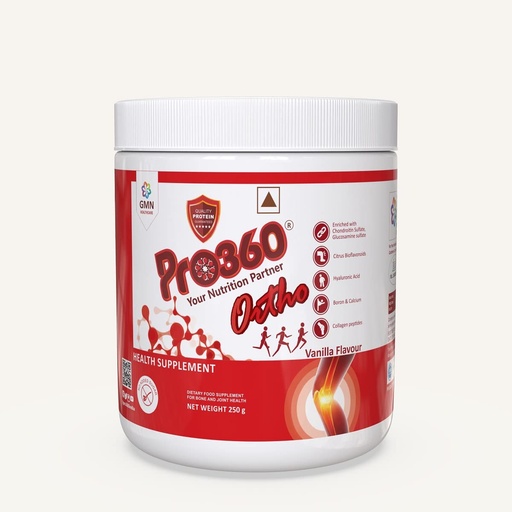 [BRSW2ZAEOIJWK3YV] Pro360 Ortho Bone and Joint Care Supplement Nutrition Powder with Glucosomine Chondroitin MSM Collagen Peptides Boswellia Serrata Hyaluronic Acid - Diabetic Friendly - Vanilla Flavour, 250g (Nonveg)