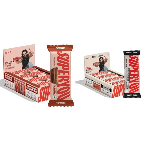 [BRSRYZYQPIGR43L4] SuperYou Chocolate Protein Wafer Bars (Pack of 10) and Cookies & Cream Protein Wafer Bars (Pack of 10) | 10g + 10g
