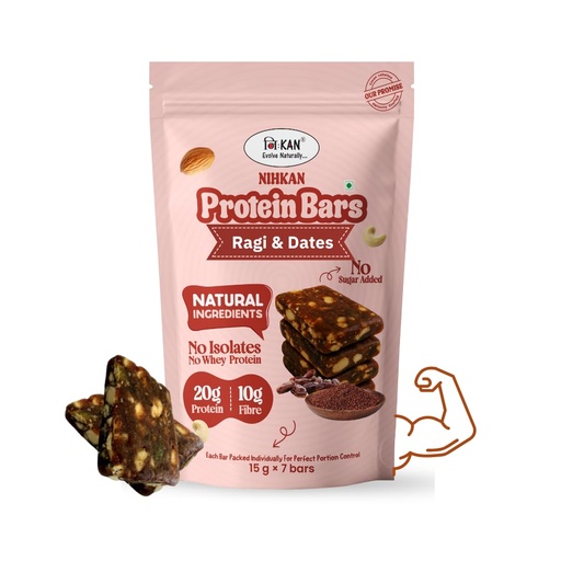 [BRSRAALRCUFGYCI4] NIHKAN Ragi & Dates Protein Mini Bars | Gluten Free, Sugar-Free, Preservatives Free, Natural Ingredients Energy bar | 20g Protein Pack | 15 g x 7 bites
