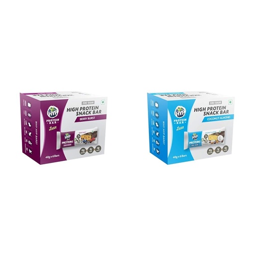 [BRSRYYACOV7WOCLO] HYP - Lean Sugarfree Protein Bar, Berry Burst (6x40g) | 10g Protein per Bar | No Added Sugar | Glu | HYP- Lean Sugar Free Protein Bar, Coconut Almond (6x40g) | 10 g Protein per Bar | No Added Sugar |