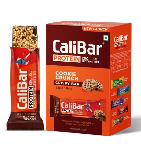 [BRSROCYYPMNW2ALA] CaliBar 20g Protein Bar - Cookie Crunch Bar (Pack of 6) No Added Sugar, GlutenFree, 5g Fiber, No Preservatives, No Palm oil Delicious Taste, Whey & Plant Protein, Fitness & Immunity (65g x 6 Bars)