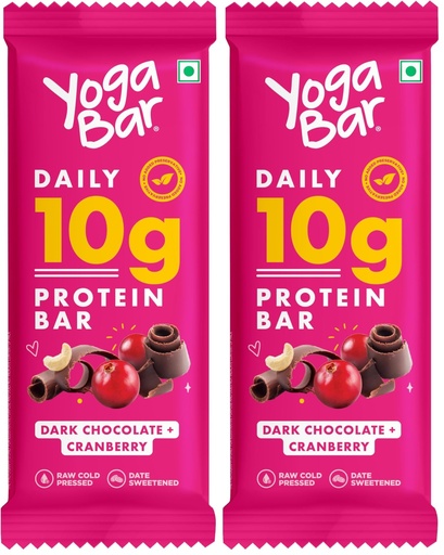 [BRSRYZAOOAAQED3A] Yoga Bar Protein Bar - Dark Chocolate Cranberry 50 gm Bar (Pack of 2)