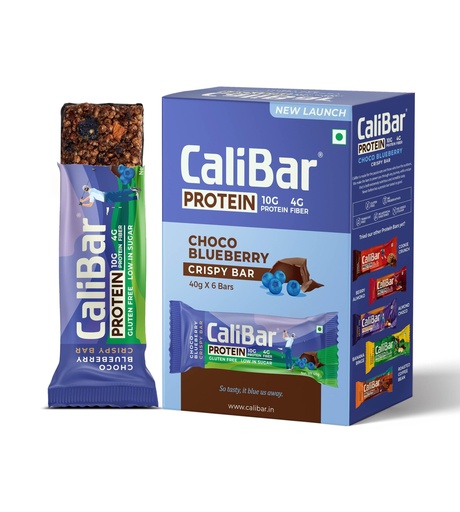 [BRSROCYYOYNQYHQ4] CaliBar 10g Protein Bar - Choco Blueberry Crispy Bar (Pack of 6) Low In Sugar, Real Blueberry Bits, Gluten-Free, 4g Fiber, No Preservatives, No Palm oil, Delicious Taste (40g x 6 Bars)