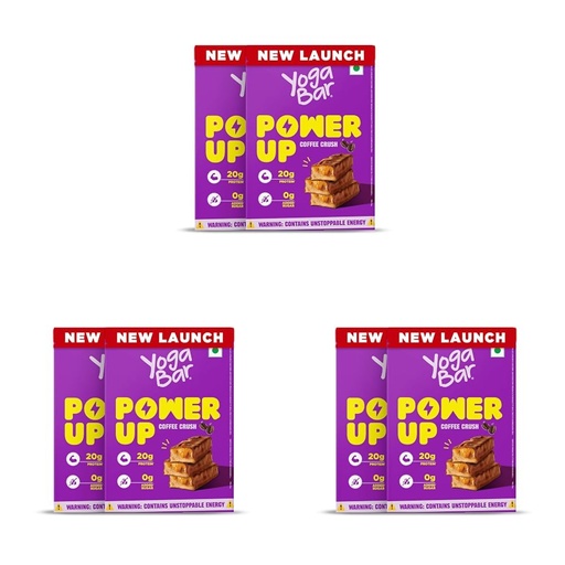[BRSRYZAOBAGWKYL3] Yogabar Power Up 20G Protein Bar (10 Bars,Coffee Rush,No Added Sugar)|Least Net Carbs|Zero Added Sugar Protein Bars|High Protein Blend - Whey Protein Concentrate,Isolate,Peanuts & Soy 350g (Pack of 3)